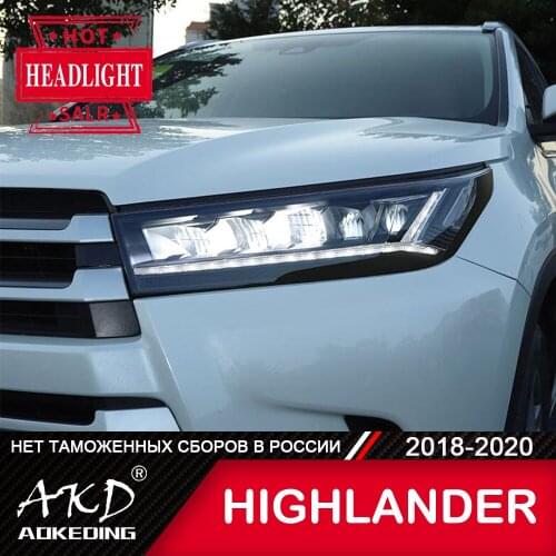 For Car Toyota Highlander Headlights 2018-2020 DRL Day Running Light LED Bi Xenon Bulb Fog Lights Car Accessory Kluger Head Lamp