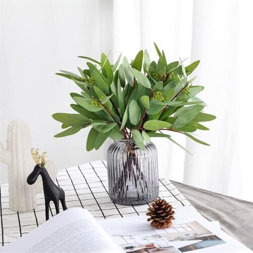 Artificial Green Silk Eucalyptus Leaf Home Decoration Bouquet Fake Leaves Green Plants Wreath for DIY Wedding Home Garden Decor
