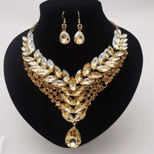 Fashion Crystal Necklace Earrings Set Bridal Jewelry Sets for Brides Wedding Party Costume Jewellery Set