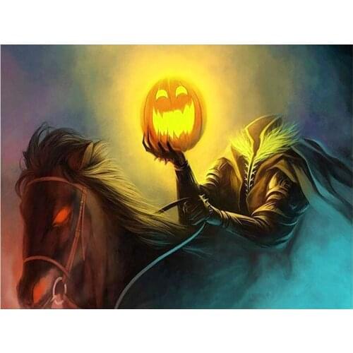 Round Full Drill Diamond Painting Pumpkin Headless Horseman DIY Needlework Mosaic Embroidery 5D Cross Stitch Halloween Picture