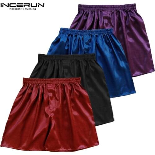 INCERUN Hot Sale Silk Satin Men Boxers Sexy Underwear Comfortable Solid Color Soft Men Sleepwear Boxers Shorts Hombre 2021 S-5XL