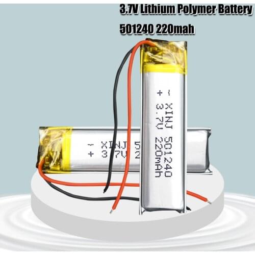 3.7V 220mAh 501240 Battery Li-Polymer Rechargeable Battery 501240 Li Po Lithium Cells for GPS Bluetooth Earphone MP3 MP4 051240