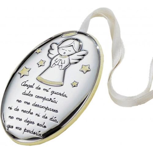 Docolastra cradle or pram with Guardian Angel locket with precious prayer and callpoint de Angeles