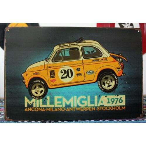 50pcs/lot Metal Sign shabby chic Wholesale arts and crafts MILLEMIGLIA 1976 CAR wall decor House Cafe Restaurant Metal Paintings