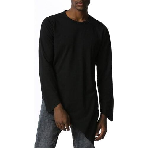 Extra Long Irregular Hem T Shirt Men 2020 Autumn New Hip Hop Streetwear Tshirt Men Long Sleeve Side Split Tee Shirt Homme xxl