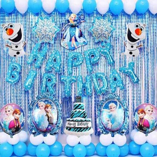 Disney Frozen Theme Party Decoration Set Anna Elsa Happy Birthday Banner Flag Pulling 12 Inch Latex Balloon Kids Party Supplies