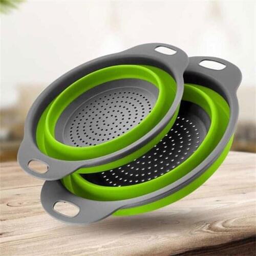 New Retractable Silicone Dishwashing Drain Basket Four Colors Optional Round Size Folding Silicone Washing Basket Fruit Basket