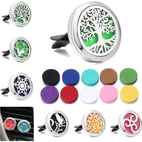 New Aromatherapy Essential Oil Diffuser Car Clip Tree of Life Aroma Diffuser Necklace Car Air Freshener Perfume Lockets 10pc Pad
