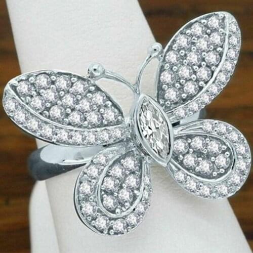 New Design Fashion Jewelry High-grade Copper Inlaid Zircon Butterfly Ring Luxury Shiny Cocktail Party Ring For Women Best Gifts