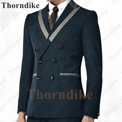 Thorndike New Men Suit Casual Smart Costume Double Breasted Blazer Custom Slim Fit Groom Best Man Wedding Tuxedo Jacket Pant Set