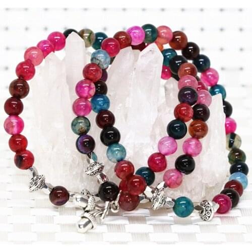 Original 6mm multilayer bracelet multicolor popcorn round stone carnelian onyx agat beads long strand elastic jewelry B2219