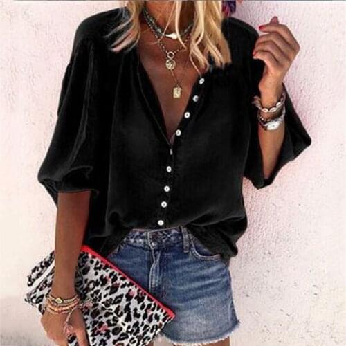 Autumn fashion womens sexy V-neck solid color long-sleeved button ladies shirt womens clothing tops for women 2021