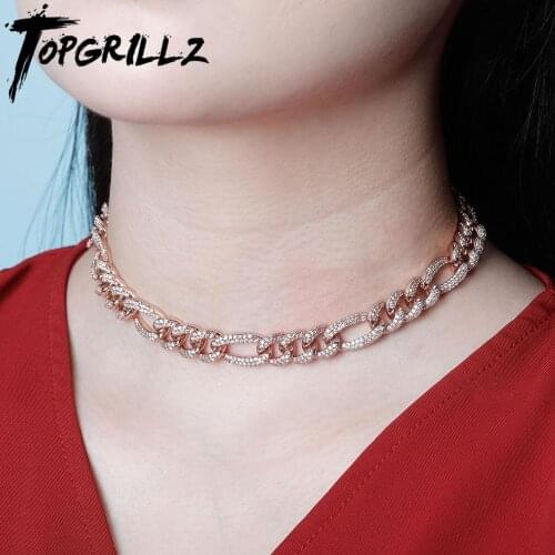 TOPGRILLZ 10mm Chokers Necklace Cuban Link Chain Necklace Iced Micro Pave Cubic Zirconia Hip Hop Fashion Jewelry For Gift 14"15"