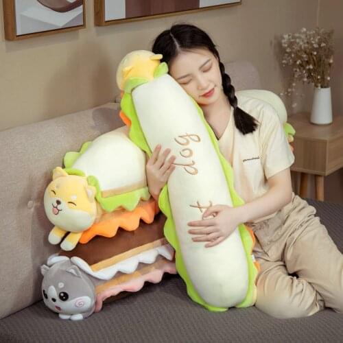 1pc 40/80/120cm Kawaii Hot dog bun Turn to Shiba Inu & Husky Plush Toys Long Butter bread Pillow Stuffed Soft Toys Lovely Gifts