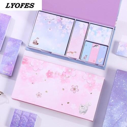 Premium Sakura Sticky Notes Boxed Starry Sky Sakura Cat Memo Pads Sakura Posted It for Girls Sticky Notes Kawaii Stationery