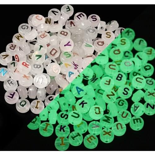100pcs10mm Christmas Colorful Letter Beads Luminous Flat Beads Square Beads Round Loose Beads For Jewelry Making DIY Bracelet