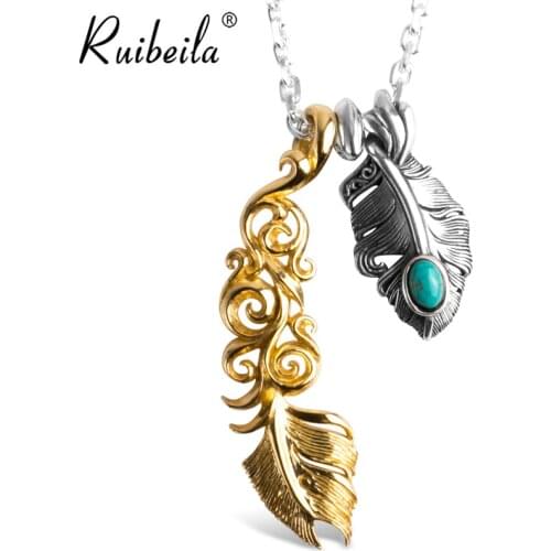 Ruibeila pendentif plume turquoise de style indien 925 en argent sterling vintage Takahashi Goro fait à la main 3mm collier