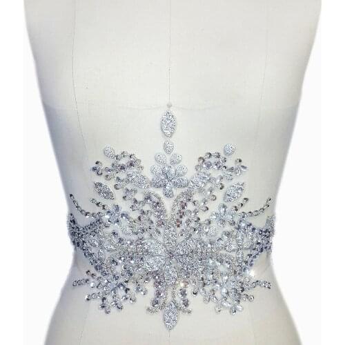 SILVER Beaded Crystal Rhinestones Sequin Patches Applique Sew on Stones DIY For Sewing Wedding Dress Waist Decoration Clothes
