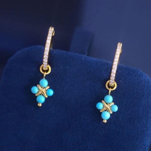 SLJELY Fashion S925 Sterling Silver Roma Blue Gem Stone Flower Hoop Earrings July New Women Girl Party France Fine Brand Jewelry