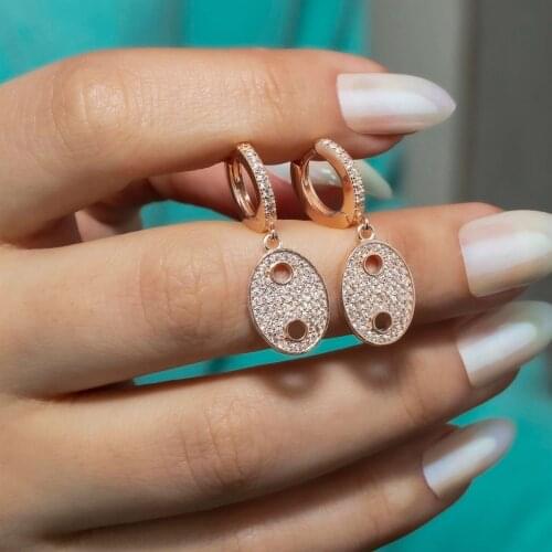 Full Zircon Stone Rose Color Oval 925 K Silver Earrings
