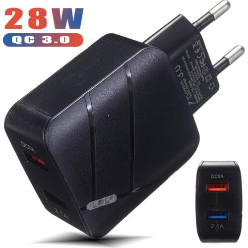 QC 3.0+2.1A Quick Charge 28W Universal Dual USB Wall Charger Phone Power Adapter Cell Phone Replace Accessories EU Plug