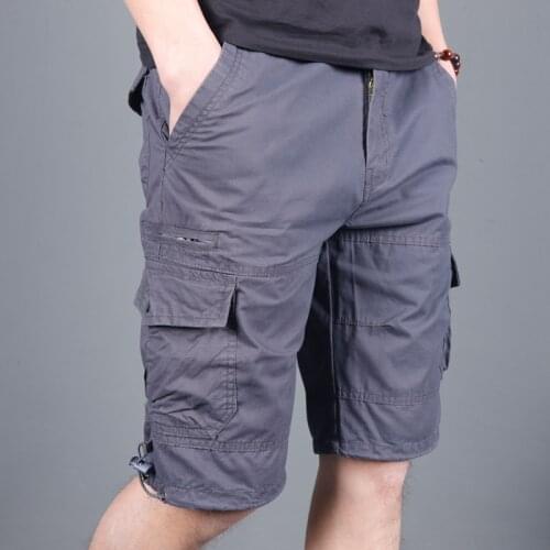 Long Length Cargo Shorts Men 2020 Summer Knee Multi Pocket Casual Cotton Elastic Waist Bermudas Male Military Style Hot breeches