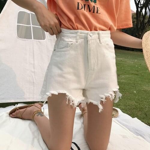 Summer Womens Clothing High Waisted Raw Edge Notched White Denim Shorts Women Wide Leg Pants Loose Thin Shorts Student Hot Pant