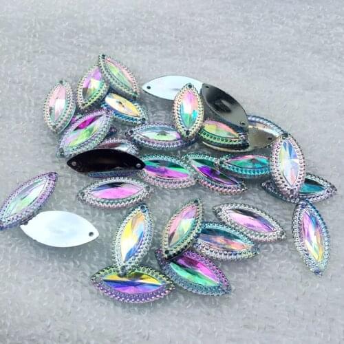 30pcs white AB Colors Superior Taiwan Acrylic Sharp Face Flat Back Rhinestones Horse Eye Rhinestone -Z150