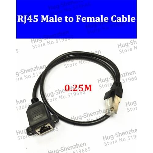 25CM 0.25M RJ45 Male to Female Screw Panel Mount Ethernet LAN Network Extension Cable with ear 10pcs/lot