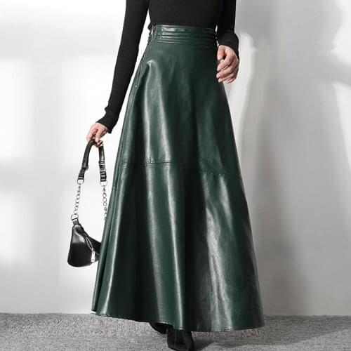 2020 spring pu leather skirt Ladies Elegant High Waist Autumn Winter Female Pu Long Aline skirt