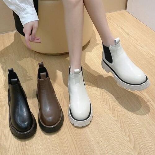 Platform Chelsea Boots Women Genuine Leather Ankle Boots 2021 Autumn Slip on Booties Ladies Fashion Female Boot Botas De Mujer