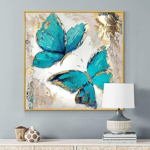 Gold foil Two blue butterflies Canvas Paintings Wall Art Posters and Prints Nordic Wall Picture for Living Room Home Decoration