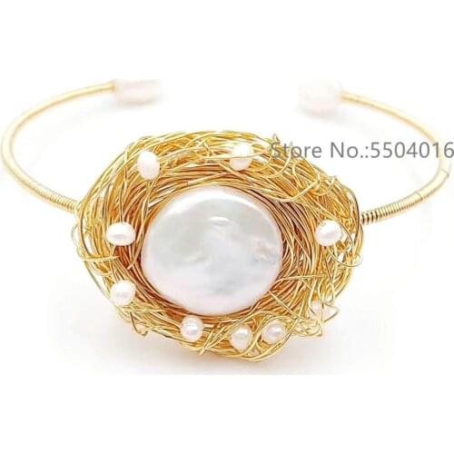 Gold Big Natural Fresh Water Pearl Bracelets for Women Baroque Pearl Cuff Opening Bracelet Bohemian Beach Jewelry Mujer Pulseras