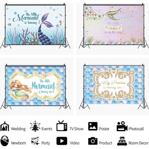 1 Year Old Little Mermaid Seabed Coral Baby Cake Portrait Photography Backdrops Photocall Birthday Party Background Studio Shoot