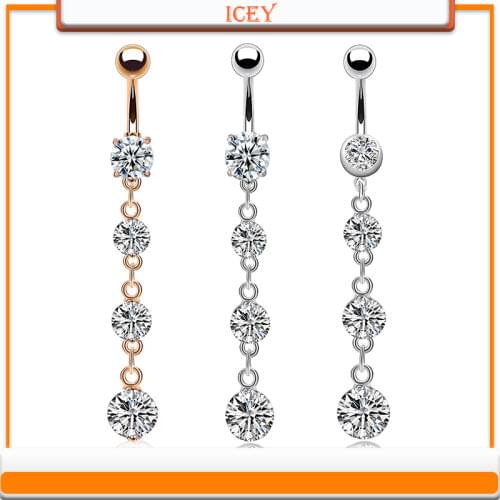 Human puncture medical steel coarse needle belly button ring anti-allergy zircon string pendant belly button belly button nail