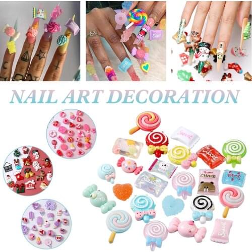 10 Pcs 3d Resin Charms Mixed Candy Sweet Assorted Nail Art Ornaments Diy Manicure Accessories Resin Nail Charm For Home Salon