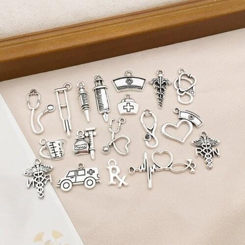 10Pcs Medical Syringe Ambulance Stethoscope Charms Pendants DIY Jewelry Making Alloy Findings Accessory For Necklaces Earrings
