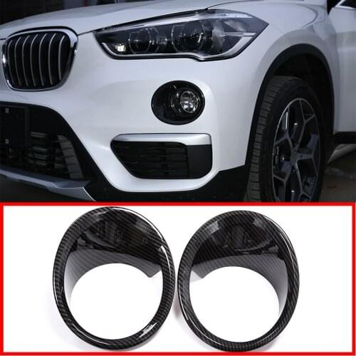 2 Pcs For BMW X1 F48 2016-2018 Carbon fiber ABS Chrome Front Fog Light Lamp Cover Trim Car Accessories