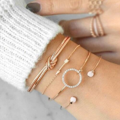 4 Pcs/Set Love Arrow Triangle Knot Cact Round Circle Zircon Multilayer Bracelet Open Cuff Bracelet Bijoux Women Party Jewelry