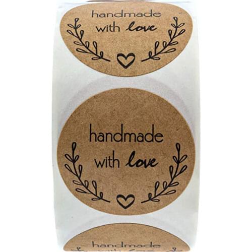 500 Sheets/Roll Round Labels Handmade Kraft Paper Packaging Sticker for Candy Bag Gift Box Packing Bag Wedding Thanks Stickers