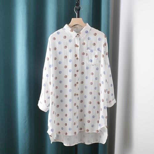 6 Colors-- Lamtrip Unique Polka Dots Print Long Shirt Cotton Yarn Blouse 2021 Autumn