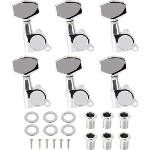 6 Inline Electric Guitar Tuning Pegs 6R Machine Heads Closed Gear Chrome 10mm Tuner Hole