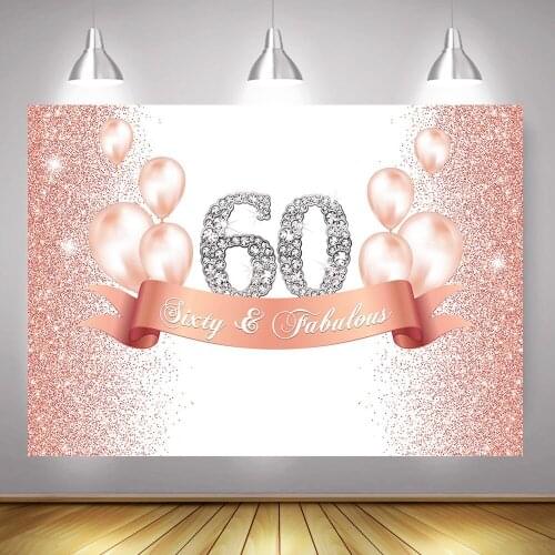 60th Birthday Party Photography Backdrop Photocall Pink Gold Glitter Balloons Background Diamond Custom Photographic Backdrops