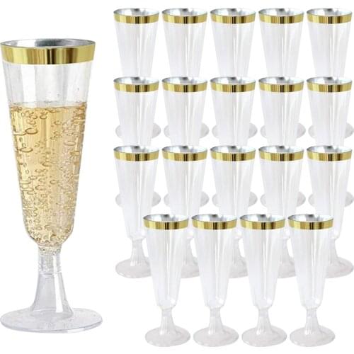 5.5OZ Plastic Rose Gold Rimmed Champagne Flutes,Clear Hard Disposable Party & Wedding Cups Premium Fancy Champagne Flute -25Pack