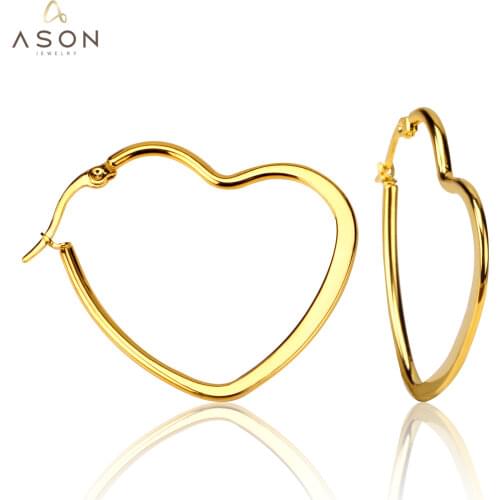 ASONSTEEL Heart Shape Earrings Hoop Gold/Silver Color Size 25mm/35mm/45mm Stainless Steel Big Dangler Female Accessories Lover
