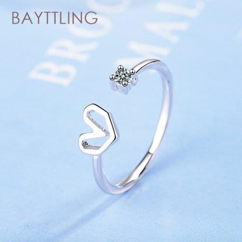 BAYTTLING 925 Sterling Silver Gold/Silver Abstract Heart Open Ring For Woman Fashion Jewelry Couple Ring Gift