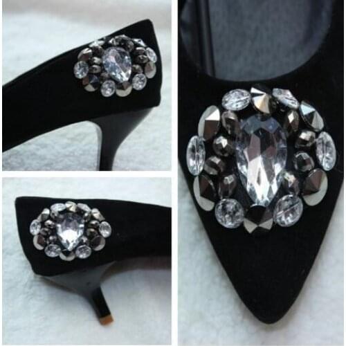 Free shipping (1pair/lot) women shoes elliptical beaded crystal shoe flower decoration on the shoe buckle shoes shoe accessories