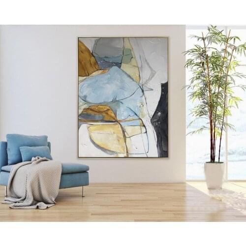 Large Minimalist Abstract Painting Canvas Art Gold And Blue Painting Modern Abstract Painting Canvas Painting Living Room Decor