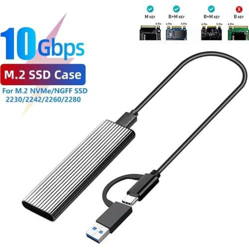 10Gbps M.2 NVMe SSD Enclosure case hd externo hdd case Dual Protocol M2 NVMe PCIE/NGFF SATA SSD Case with OTG Adapter for M2 SSD