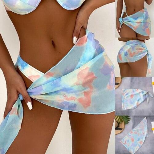 Womens Short Tie-Dye Beach Wrap Transparent Bikini Wrap Mesh Swimsuit One-Piece
